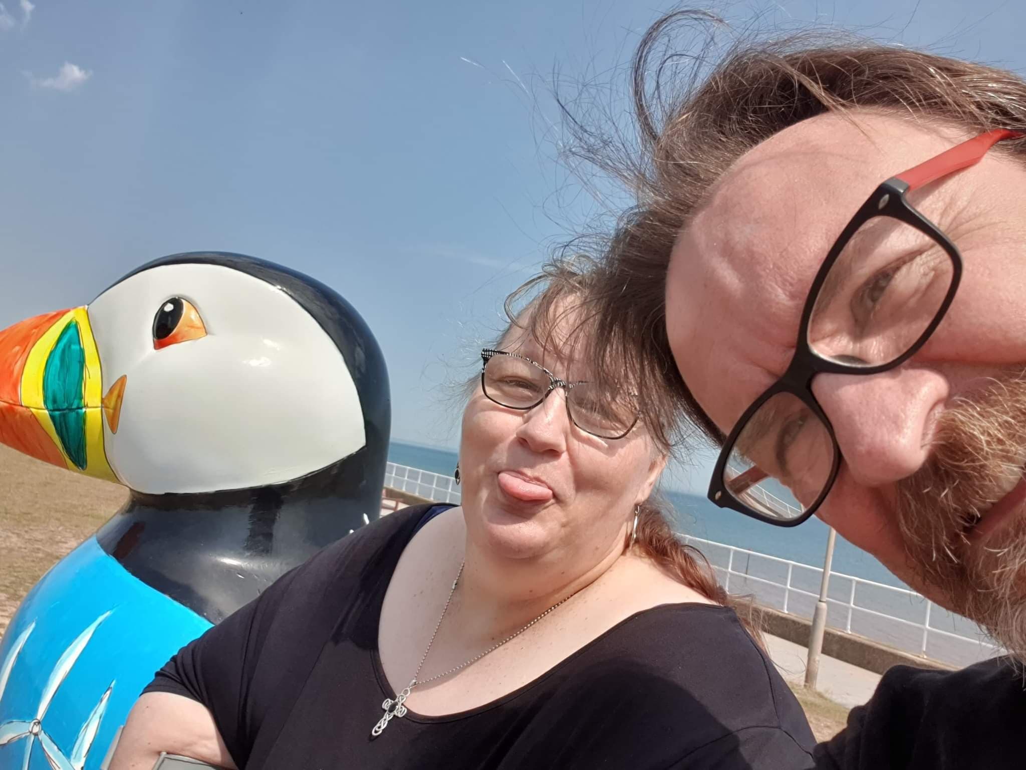 Robin and Helen selfie with puffin number 26