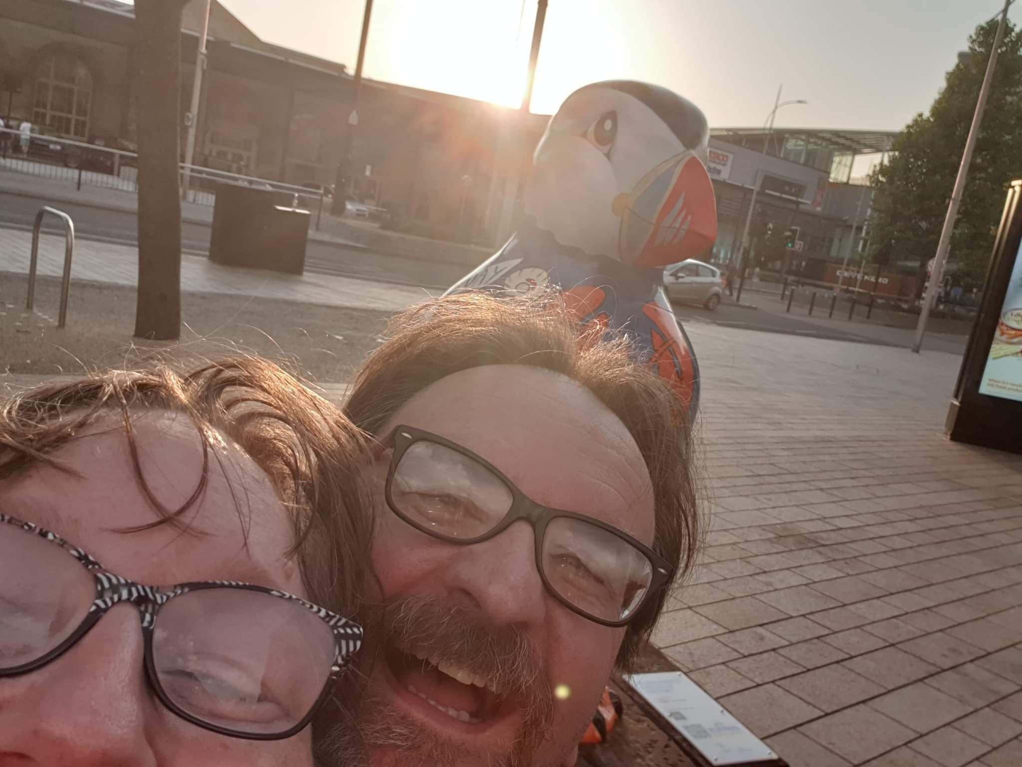 Robin and Helen selfie with puffin number 35